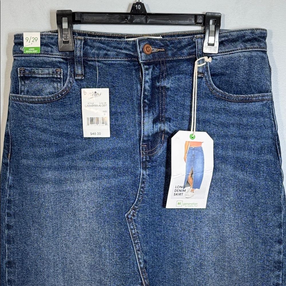 Celebrity Pink Skirt Blue Medium Wash Denim Maxi w/ High Front Slit in Sz 9 NWT - Picture 3 of 14